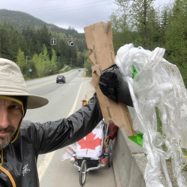 Andy Sward picking up trash along the highway